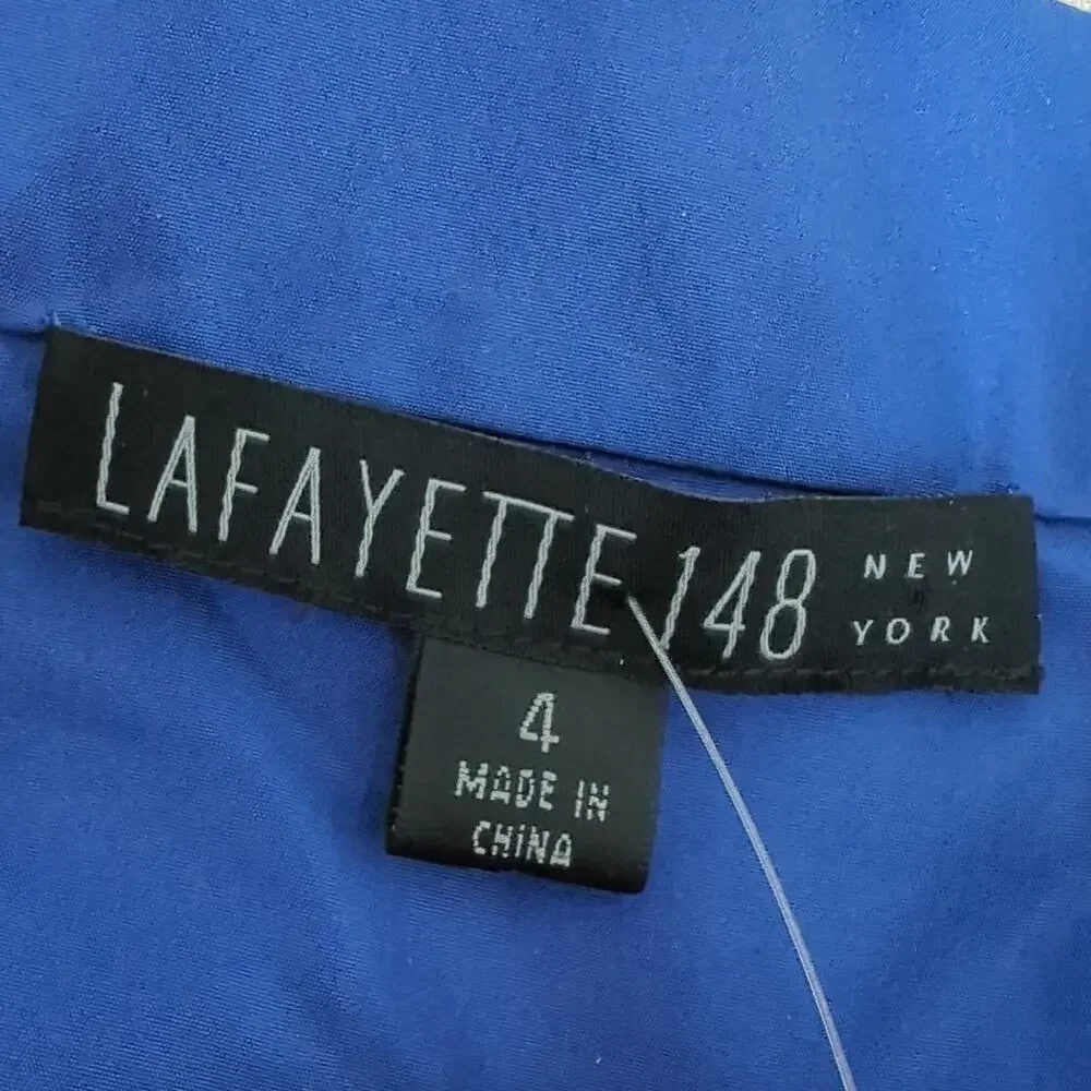 Lafayette 148 New York Womens Top Sheen Shiny 100% Silk Blouse Royal Blue Sz 4 S - Picture 5 of 6